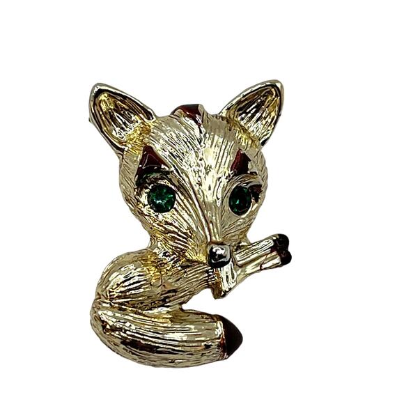 Gerrys Jewelry - Vintage Gerry's Fox Brooch Signed Brushed Gold & Enamel Pin